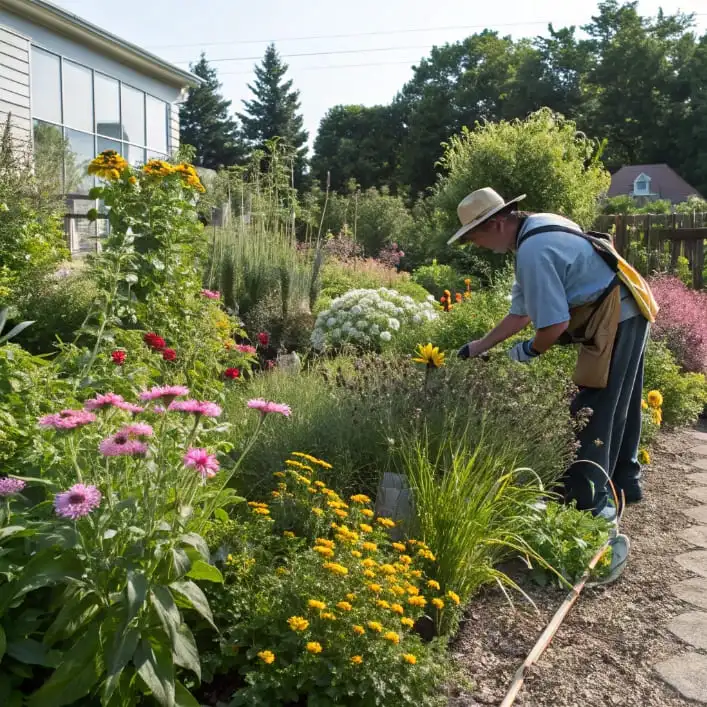 A large green tomato hornworm on a vine being removed by hand to protect the plant