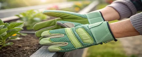 three pairs of gardening gloves for planting and pruning