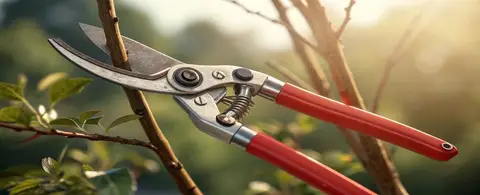 gardener trimming plant stems with pruning shears